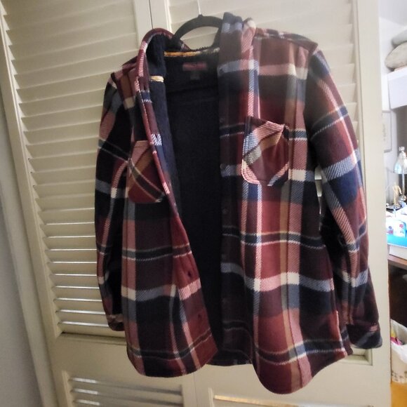 Unisex Winter Red/Blue/White Flannel Fleece Jacket with Pockets Small - Picture 6 of 6